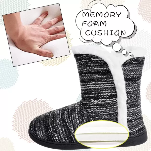 imageMIXIN Women Comfort Warm Fluffy Faux Fur Slipper Boots Soft Memory Foam Ankle Booties House Pull on Shoes AntiSlip Sole Indoor OutdoorBlack