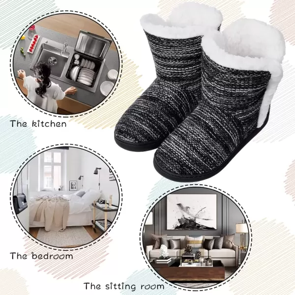 imageMIXIN Women Comfort Warm Fluffy Faux Fur Slipper Boots Soft Memory Foam Ankle Booties House Pull on Shoes AntiSlip Sole Indoor OutdoorBlack
