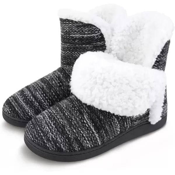 imageMIXIN Women Comfort Warm Fluffy Faux Fur Slipper Boots Soft Memory Foam Ankle Booties House Pull on Shoes AntiSlip Sole Indoor OutdoorBlack