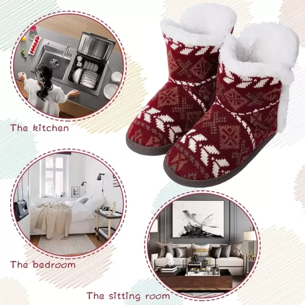 imageMIXIN Women Comfort Warm Fluffy Faux Fur Slipper Boots Soft Memory Foam Ankle Booties House Pull on Shoes AntiSlip Sole Indoor OutdoorRed