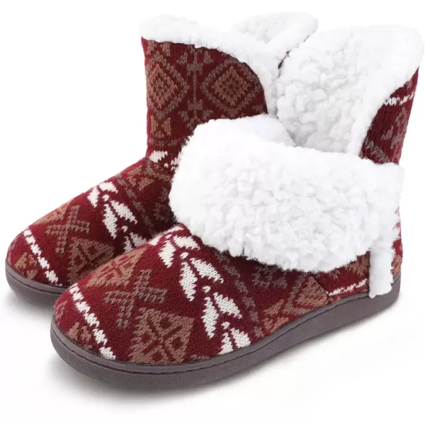 imageMIXIN Women Comfort Warm Fluffy Faux Fur Slipper Boots Soft Memory Foam Ankle Booties House Pull on Shoes AntiSlip Sole Indoor OutdoorRed