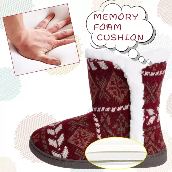 imageMIXIN Women Comfort Warm Fluffy Faux Fur Slipper Boots Soft Memory Foam Ankle Booties House Pull on Shoes AntiSlip Sole Indoor OutdoorRed