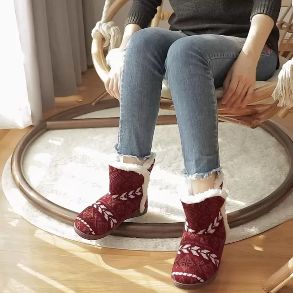 imageMIXIN Women Comfort Warm Fluffy Faux Fur Slipper Boots Soft Memory Foam Ankle Booties House Pull on Shoes AntiSlip Sole Indoor OutdoorRed
