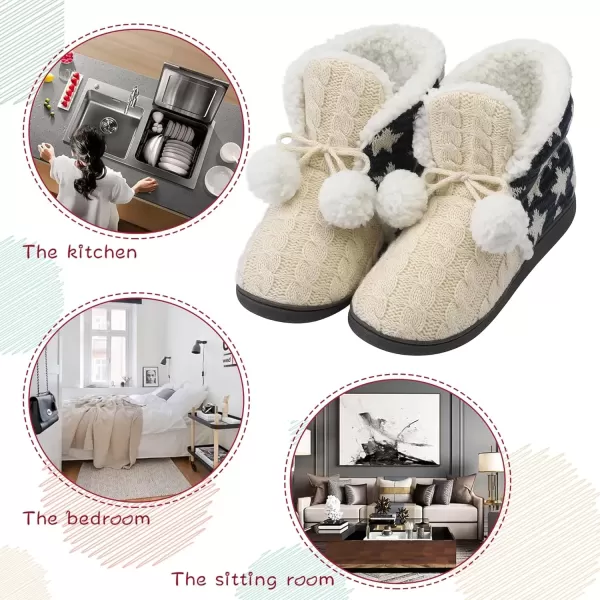 imageMIXIN Women Comfort Warm Fluffy Faux Fur Slipper Boots Soft Memory Foam Ankle Booties House Pull on Shoes AntiSlip Sole Indoor OutdoorStarbeige