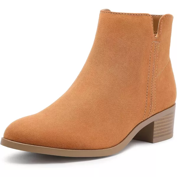 imageMIXIN Womens Chelsea Fashion Ankle Wedge Boots Classic Booties Chunky Heel Slip On Zipper ShoesBrown