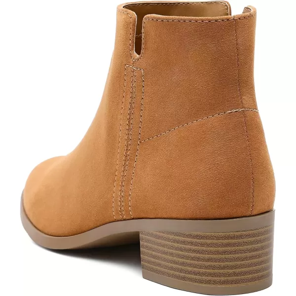 imageMIXIN Womens Chelsea Fashion Ankle Wedge Boots Classic Booties Chunky Heel Slip On Zipper ShoesBrown