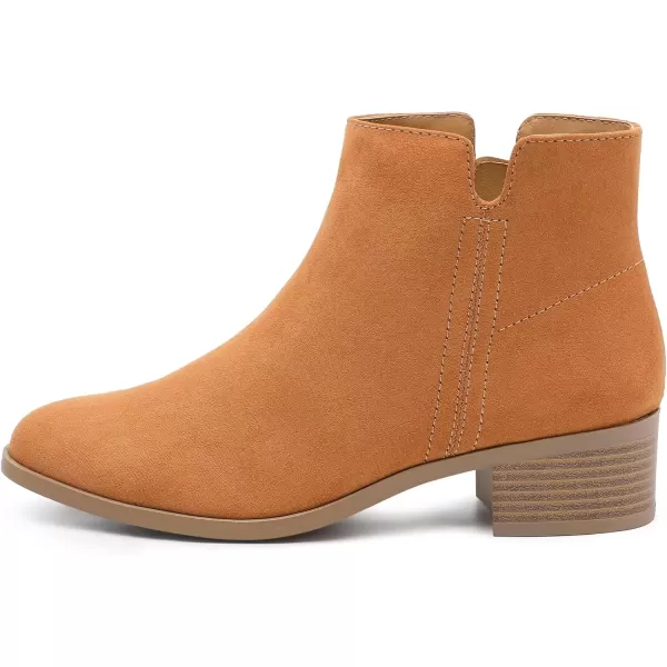 imageMIXIN Womens Chelsea Fashion Ankle Wedge Boots Classic Booties Chunky Heel Slip On Zipper ShoesBrown