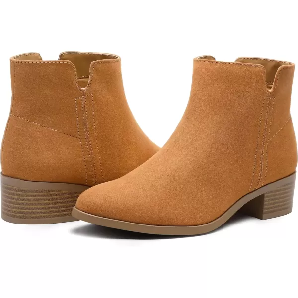 imageMIXIN Womens Chelsea Fashion Ankle Wedge Boots Classic Booties Chunky Heel Slip On Zipper ShoesBrown