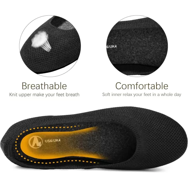imageMIXIN Womens Flat Dress Shoes Womens OfficeWorking Knit Dress Shoes Round Toe Slip on Walking Shoes for WomenBlack