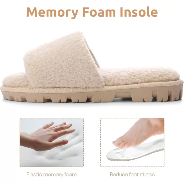 imageMIXIN Womens Open Toe Slippers Indoor Warm Fuzzy Fur Lining Soft AntiSlip House ShoesBeige