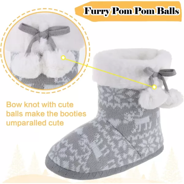 imageMIXIN Girls Slippers Boots Bedroom Bootie Shoes for Winter Warm AntiSlip Plush Slippers for Little KidGrey