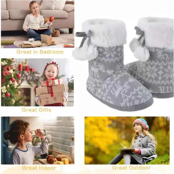 imageMIXIN Girls Slippers Boots Bedroom Bootie Shoes for Winter Warm AntiSlip Plush Slippers for Little KidGrey