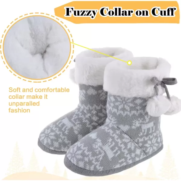imageMIXIN Girls Slippers Boots Bedroom Bootie Shoes for Winter Warm AntiSlip Plush Slippers for Little KidGrey
