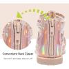 imageMIXIN Girls Gladiator Sandals Shimmer Strapped Summer Flat Open Toe Ankle Sandals with Heel Zipper for LittleBig Kids
