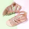 imageMIXIN Girls Gladiator Sandals Shimmer Strapped Summer Flat Open Toe Ankle Sandals with Heel Zipper for LittleBig Kids