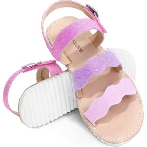 imageMIXIN Girls Sandals Open Toe Casual Flat Sandals with Adjustable Strap Summer Shoes for LittleBig Kids Colorful Size 2