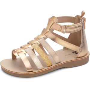 imageMIXIN Girls Sandals Strappy Gladiator Casual Flat Sandals with Heel Zipper Open Toe Breathable Summer Shoes for LittleBig Girls Gold 3 M