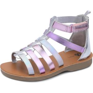 imageMIXIN Girls Sandals Strappy Gladiator Casual Flat Sandals with Heel Zipper Open Toe Breathable Summer Shoes for LittleBig Girls Multicoloured 3 M