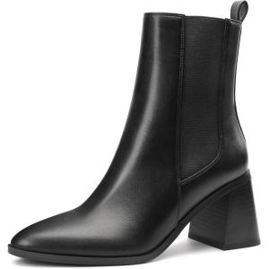 imageMIXIN Womens Chelsea Ankle Boots Fashion Tall Shaft Low Chunky Block Heel Pointed Toe Fall Winter Heeled Booties ShoesBlack