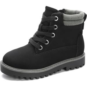 imageMIXIN Girls Boys Combat Hiking Snow Boots Waterproof NonSlip Fashion Work Ankle Boots with Lace Up Side Zipper for Little Big KidsBlack