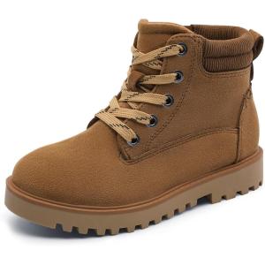 imageMIXIN Girls Boys Combat Hiking Snow Boots Waterproof NonSlip Fashion Work Ankle Boots with Lace Up Side Zipper for Little Big KidsBrown