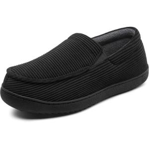 imageMIXIN Mens Moccasin Slippers Memory Foam House Shoes IndoorOutdoor Warm Loafer Slippers Birthday Gifts for Men Dad HusbandBlack