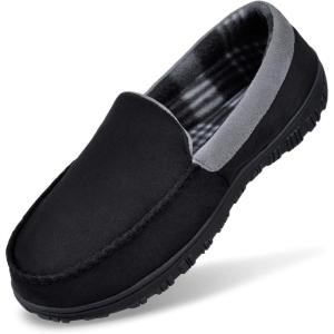 imageMIXIN Mens Moccasins Slippers Slip On House Shoes with Warm and Cozy Memory Foam Hard Sole Indoor OutdoorBlack Grey