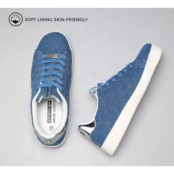 LUCKY STEP Women‘s Fashion Sneakers Classic Casual Tennis Lace up PU Leather Walking Shoes Comfortable Non Slip Sneakers
