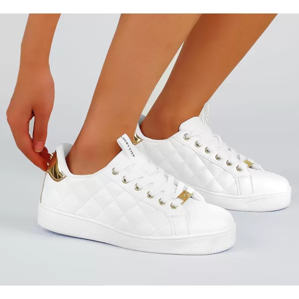 LUCKY STEP Women‘s Fashion Sneakers Classic Casual Tennis Lace up PU Leather Walking Shoes Comfortable Non Slip Sneakers