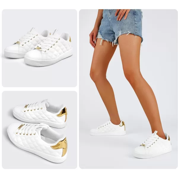 LUCKY STEP Women‘s Fashion Sneakers Classic Casual Tennis Lace up PU Leather Walking Shoes Comfortable Non Slip Sneakers
