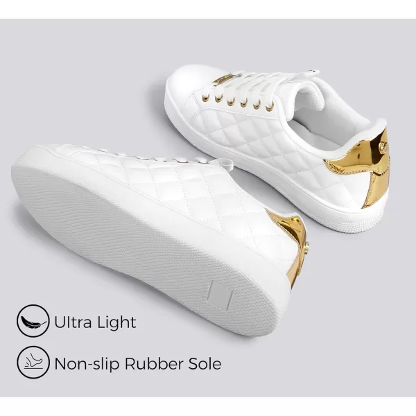 LUCKY STEP Women‘s Fashion Sneakers Classic Casual Tennis Lace up PU Leather Walking Shoes Comfortable Non Slip Sneakers