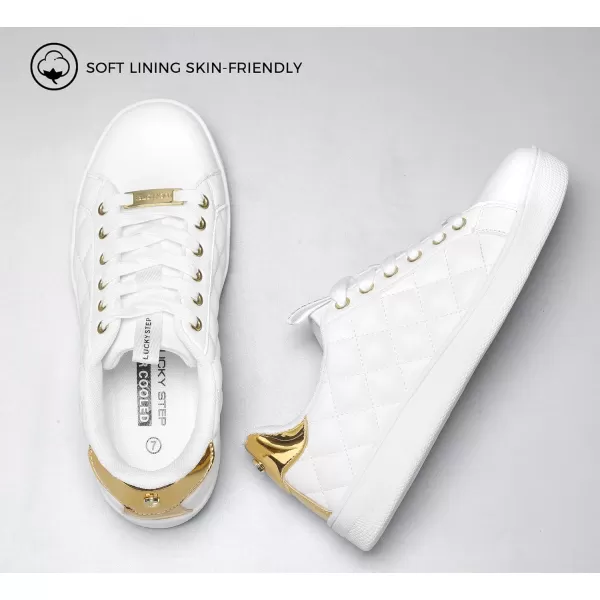 LUCKY STEP Women‘s Fashion Sneakers Classic Casual Tennis Lace up PU Leather Walking Shoes Comfortable Non Slip Sneakers