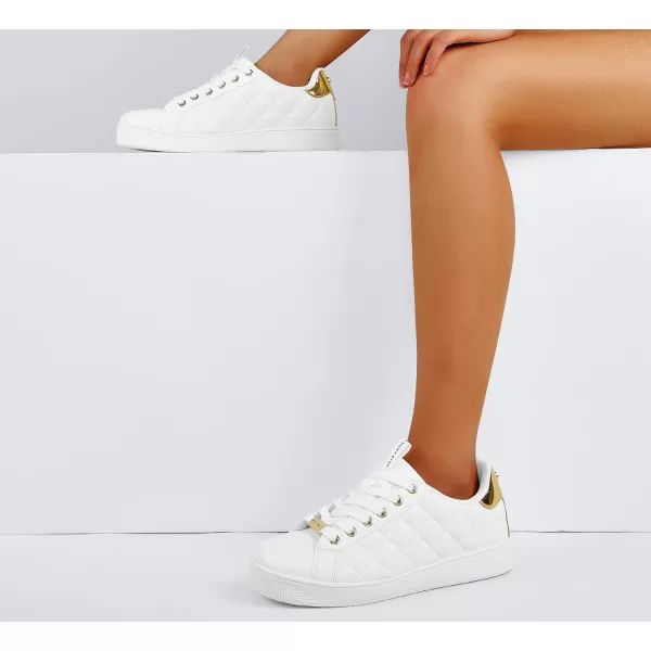 LUCKY STEP Women‘s Fashion Sneakers Classic Casual Tennis Lace up PU Leather Walking Shoes Comfortable Non Slip Sneakers