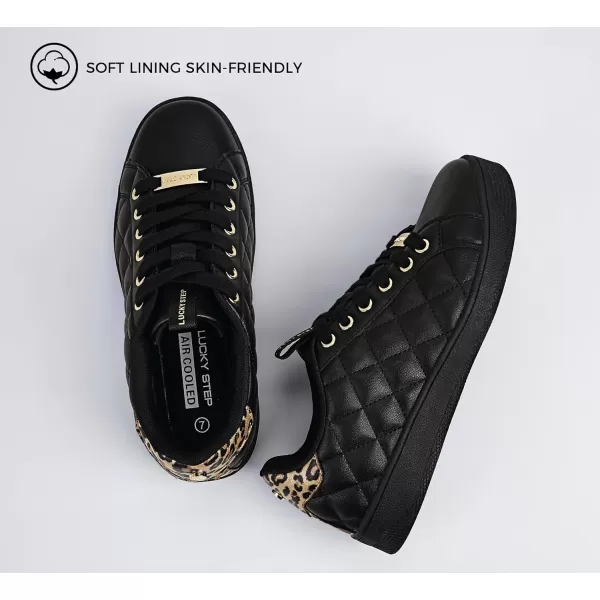 LUCKY STEP Women‘s Fashion Sneakers Classic Casual Tennis Lace up PU Leather Walking Shoes Comfortable Non Slip Sneakers
