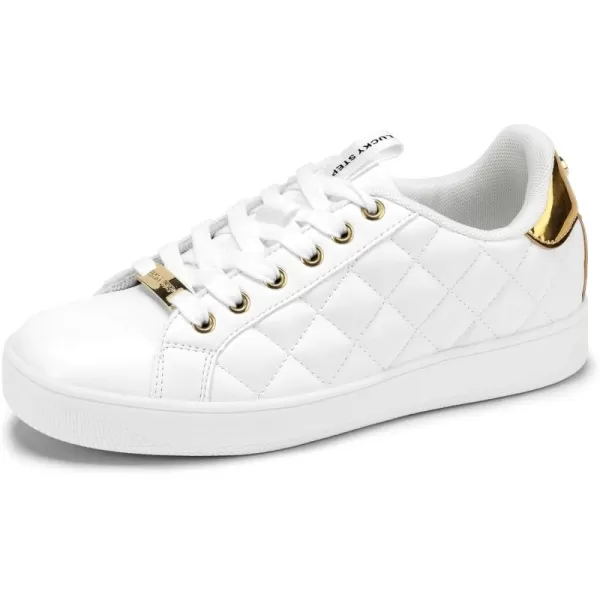 LUCKY STEP Women‘s Fashion Sneakers Classic Casual Tennis Lace up PU Leather Walking Shoes Comfortable Non Slip Sneakers