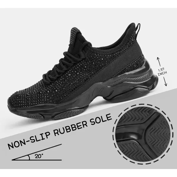 imageLUCKY STEP Girls Rhinestone Slip On Sneakers Kids Sparkly Lightweight Tennis School Knit Jelly Sole Glitter Walking Shoes ToddlerBlack Rhinestone