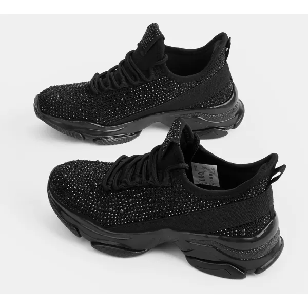 imageLUCKY STEP Girls Rhinestone Slip On Sneakers Kids Sparkly Lightweight Tennis School Knit Jelly Sole Glitter Walking Shoes ToddlerBlack Rhinestone