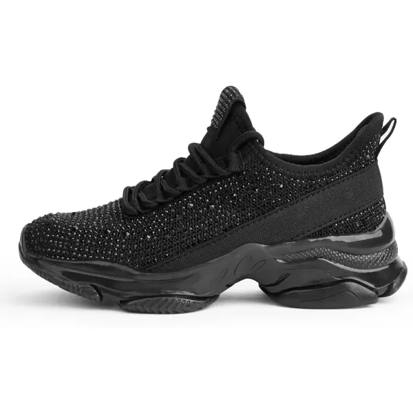 imageLUCKY STEP Girls Rhinestone Slip On Sneakers Kids Sparkly Lightweight Tennis School Knit Jelly Sole Glitter Walking Shoes ToddlerBlack Rhinestone