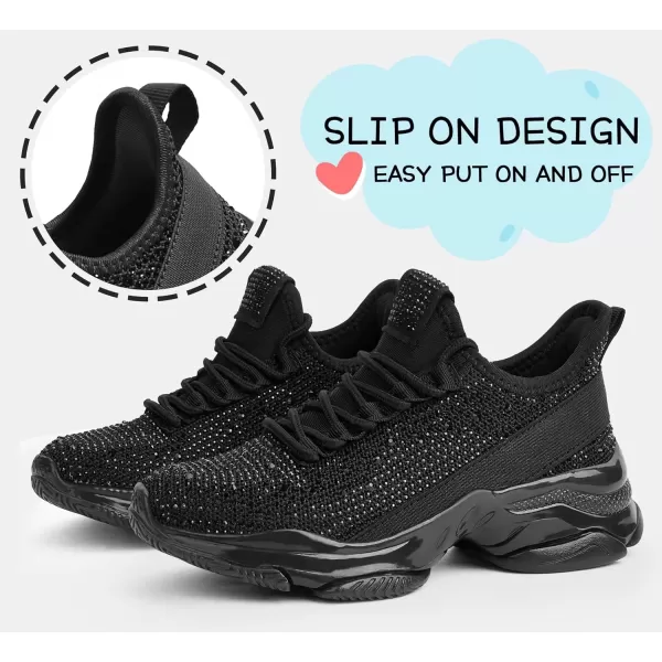 imageLUCKY STEP Girls Rhinestone Slip On Sneakers Kids Sparkly Lightweight Tennis School Knit Jelly Sole Glitter Walking Shoes ToddlerBlack Rhinestone