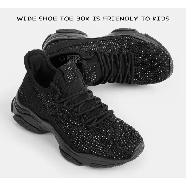imageLUCKY STEP Girls Rhinestone Slip On Sneakers Kids Sparkly Lightweight Tennis School Knit Jelly Sole Glitter Walking Shoes ToddlerBlack Rhinestone