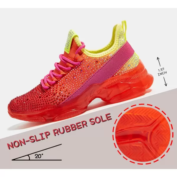 imageLUCKY STEP Girls Rhinestone Slip On Sneakers Kids Sparkly Lightweight Tennis School Knit Jelly Sole Glitter Walking Shoes ToddlerOrange Rhinestone