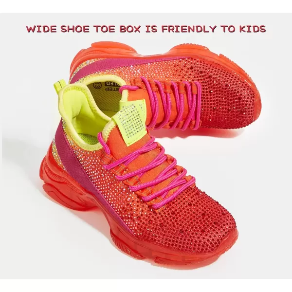 imageLUCKY STEP Girls Rhinestone Slip On Sneakers Kids Sparkly Lightweight Tennis School Knit Jelly Sole Glitter Walking Shoes ToddlerOrange Rhinestone