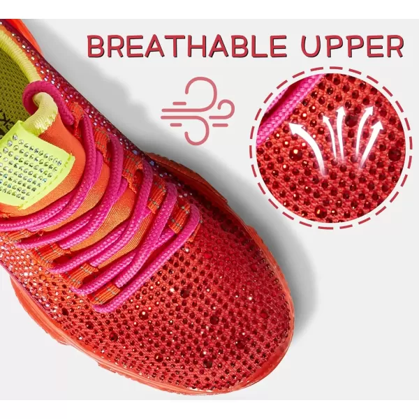 imageLUCKY STEP Girls Rhinestone Slip On Sneakers Kids Sparkly Lightweight Tennis School Knit Jelly Sole Glitter Walking Shoes ToddlerOrange Rhinestone