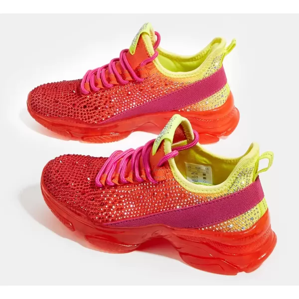 imageLUCKY STEP Girls Rhinestone Slip On Sneakers Kids Sparkly Lightweight Tennis School Knit Jelly Sole Glitter Walking Shoes ToddlerOrange Rhinestone