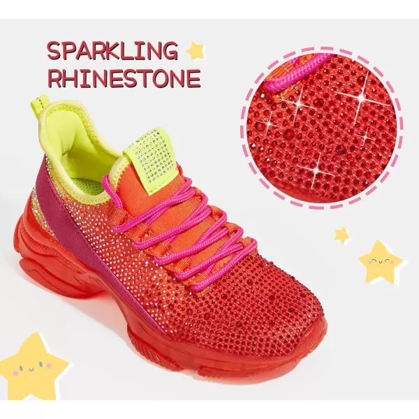 imageLUCKY STEP Girls Rhinestone Slip On Sneakers Kids Sparkly Lightweight Tennis School Knit Jelly Sole Glitter Walking Shoes ToddlerOrange Rhinestone