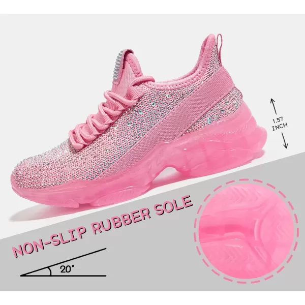 imageLUCKY STEP Girls Rhinestone Slip On Sneakers Kids Sparkly Lightweight Tennis School Knit Jelly Sole Glitter Walking Shoes ToddlerPink Rhinestone