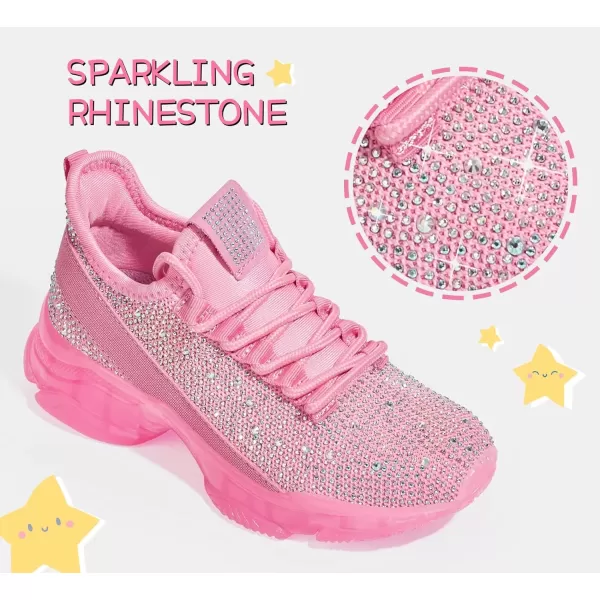 imageLUCKY STEP Girls Rhinestone Slip On Sneakers Kids Sparkly Lightweight Tennis School Knit Jelly Sole Glitter Walking Shoes ToddlerPink Rhinestone