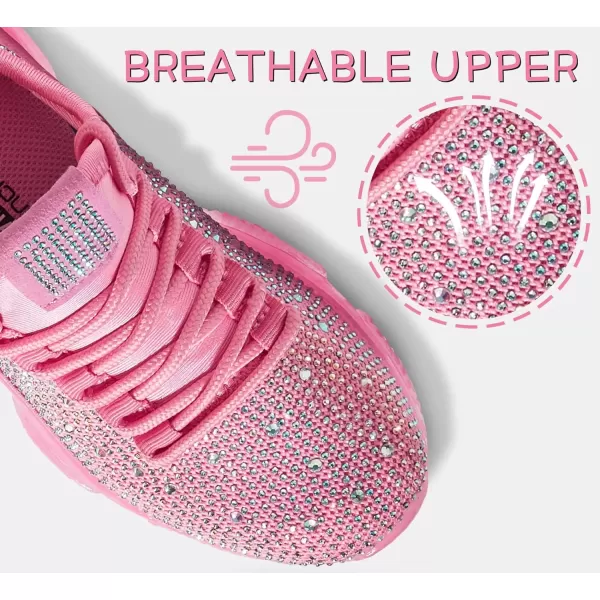 imageLUCKY STEP Girls Rhinestone Slip On Sneakers Kids Sparkly Lightweight Tennis School Knit Jelly Sole Glitter Walking Shoes ToddlerPink Rhinestone