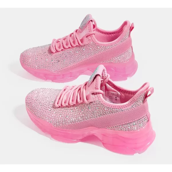 imageLUCKY STEP Girls Rhinestone Slip On Sneakers Kids Sparkly Lightweight Tennis School Knit Jelly Sole Glitter Walking Shoes ToddlerPink Rhinestone