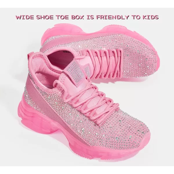 imageLUCKY STEP Girls Rhinestone Slip On Sneakers Kids Sparkly Lightweight Tennis School Knit Jelly Sole Glitter Walking Shoes ToddlerPink Rhinestone
